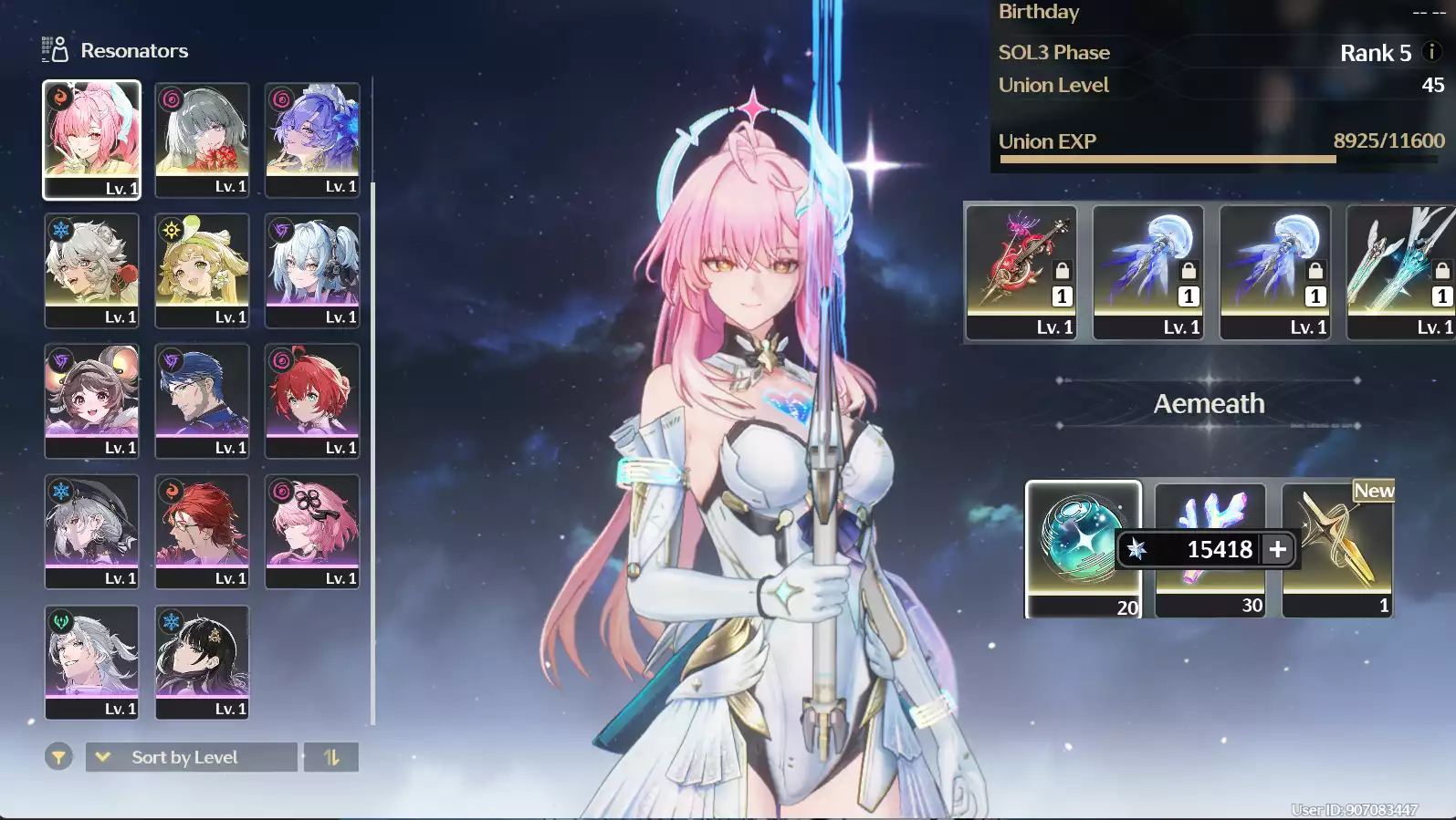 (SEA) UL45 Aemeath Trấn + Phrolova Trấn + Cantarella Trấn + 100 vé limit + Verina