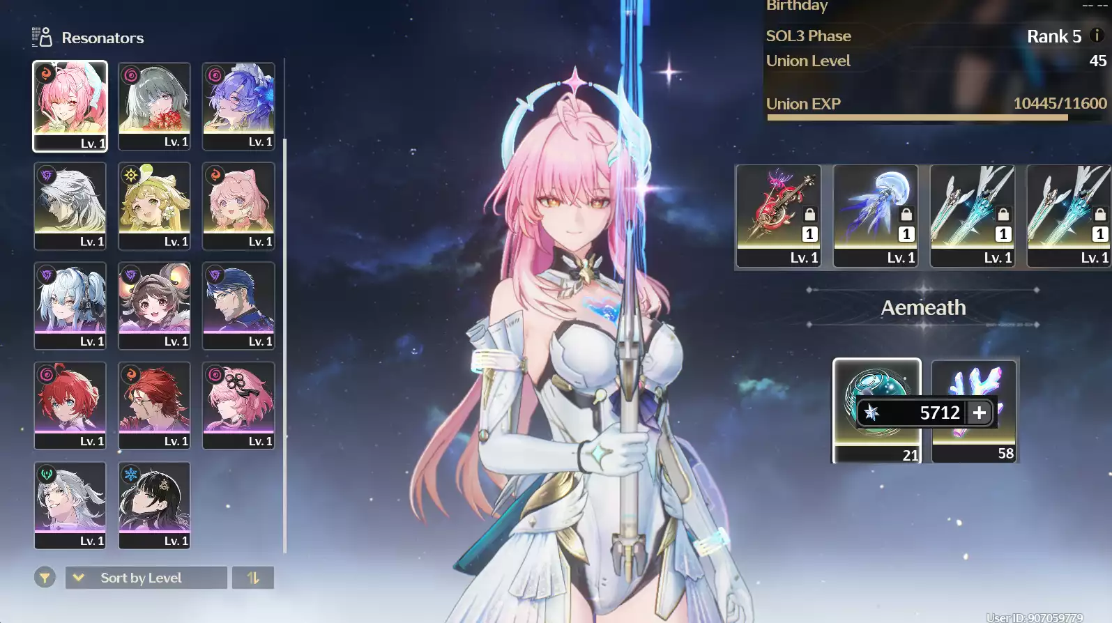 (SEA) UL45 Aemeath Trấn + Phrolova Trấn + Cantarella Trấn + 40 vé limit + Verina + Encore