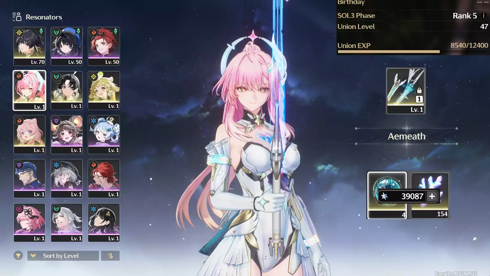 (SEA) UL50 Aemeath Trấn + 245 vé limit + 154 san hô + Verina + Encore