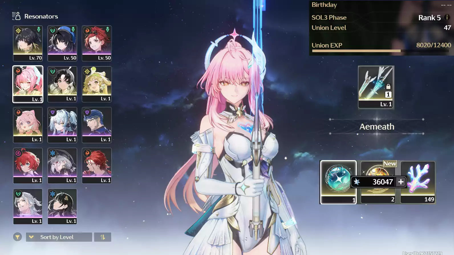 (SEA) UL50 Aemeath Trấn + 225 vé limit + 149 san hô + Verina + Encore