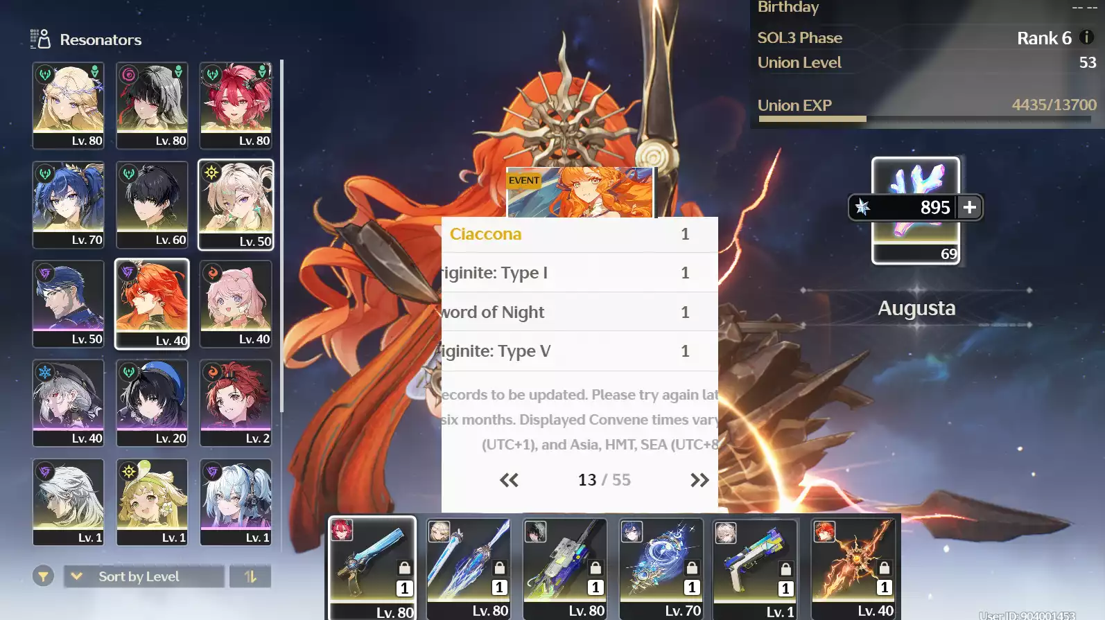 (SEA) UL50 Cartethyia Trấn + Ciaccona + Chisa + Augusta Trấn + Iuno Trấn + 13 trang limit + Verina + Encore