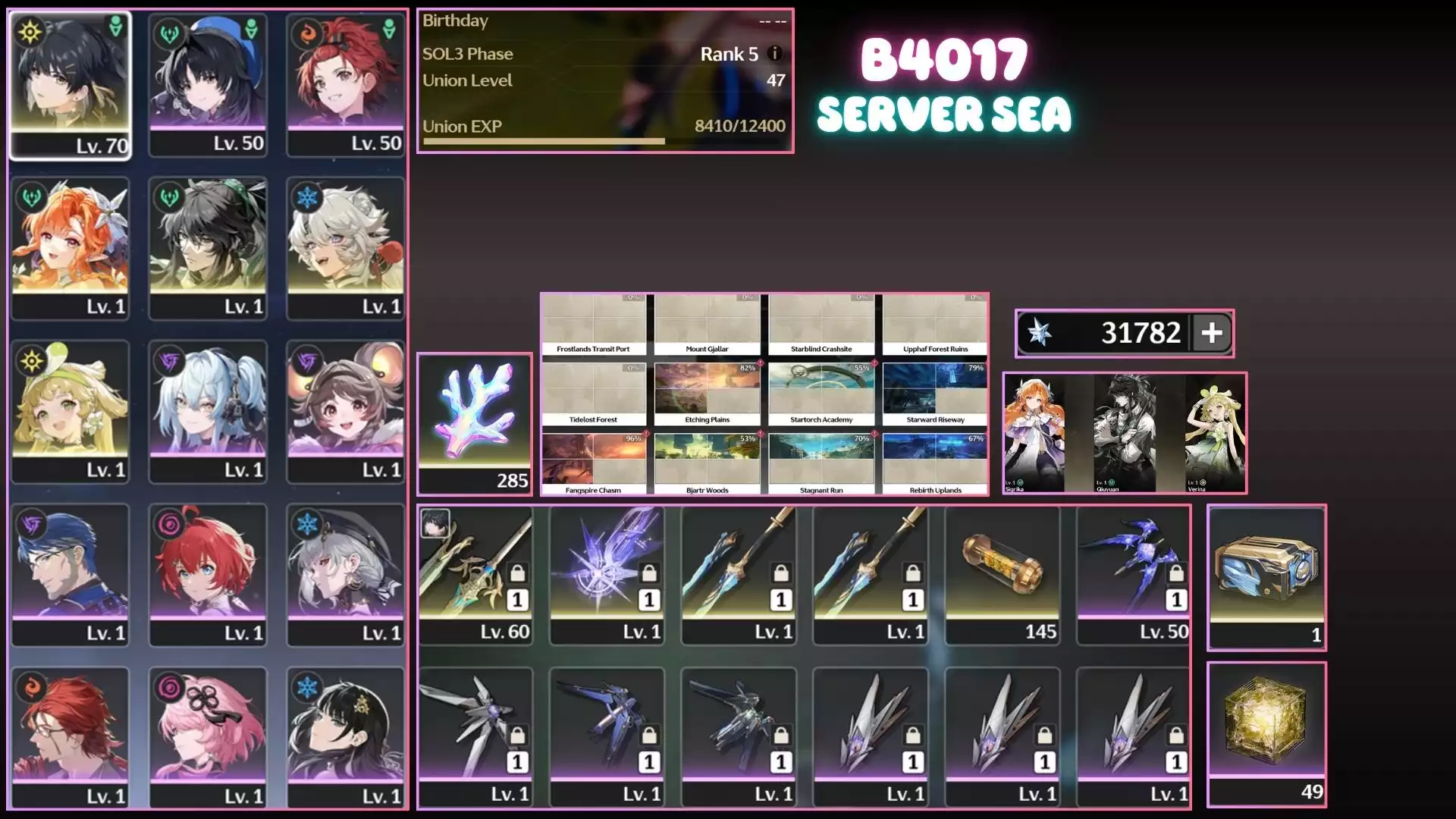 Sigrika Trấn + Qiuyan ( dư 31k Gem, 285 Sừng )