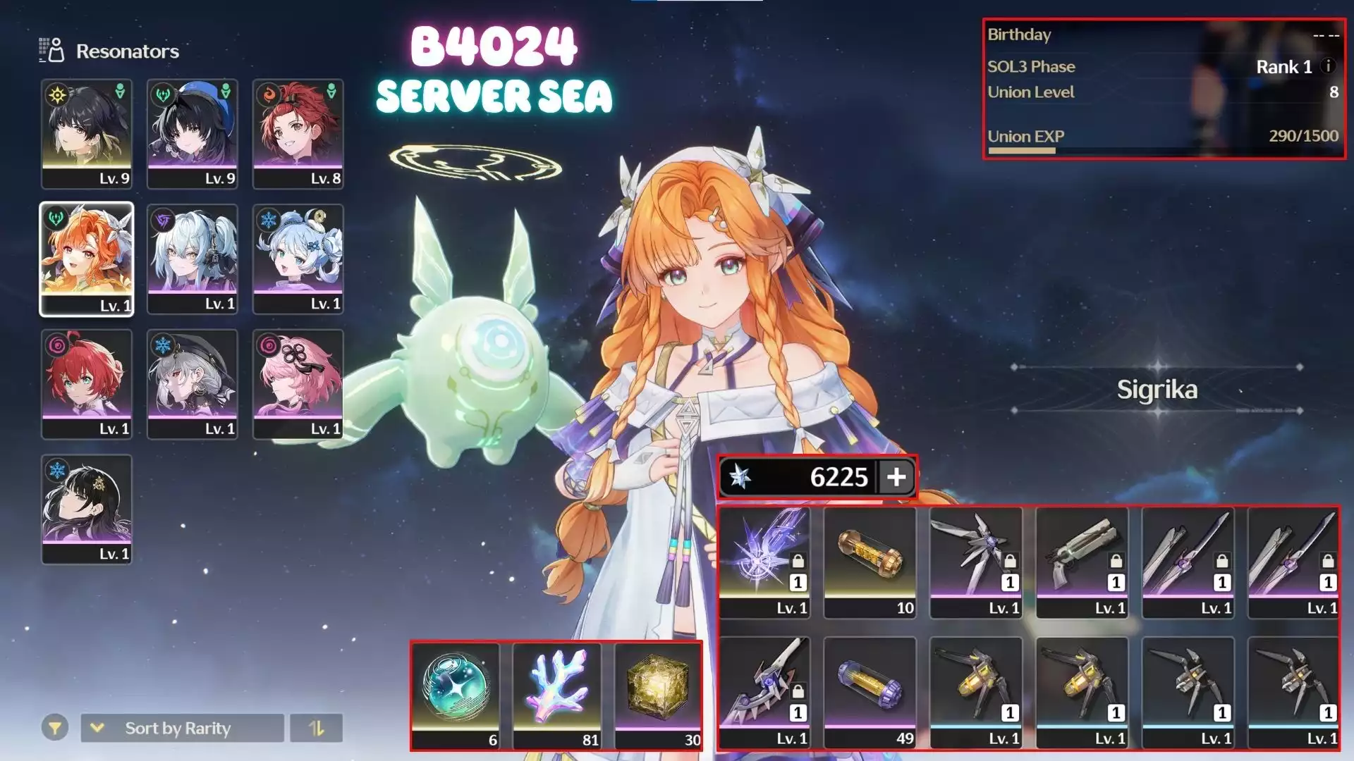 Acc Khởi Đầu Sigrika Trấn ( Dư 6k Đá + 81 Sừng )