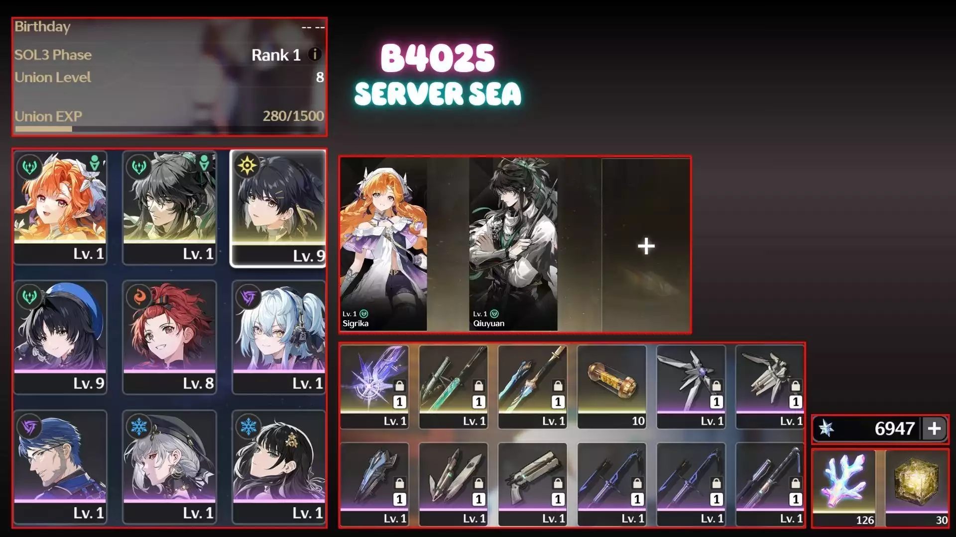 Siêu Phẩm Khởi Đầu: Sigrika Trấn, Qiuyan Trấn ( Dư 6k Đá + 126 Sừng )