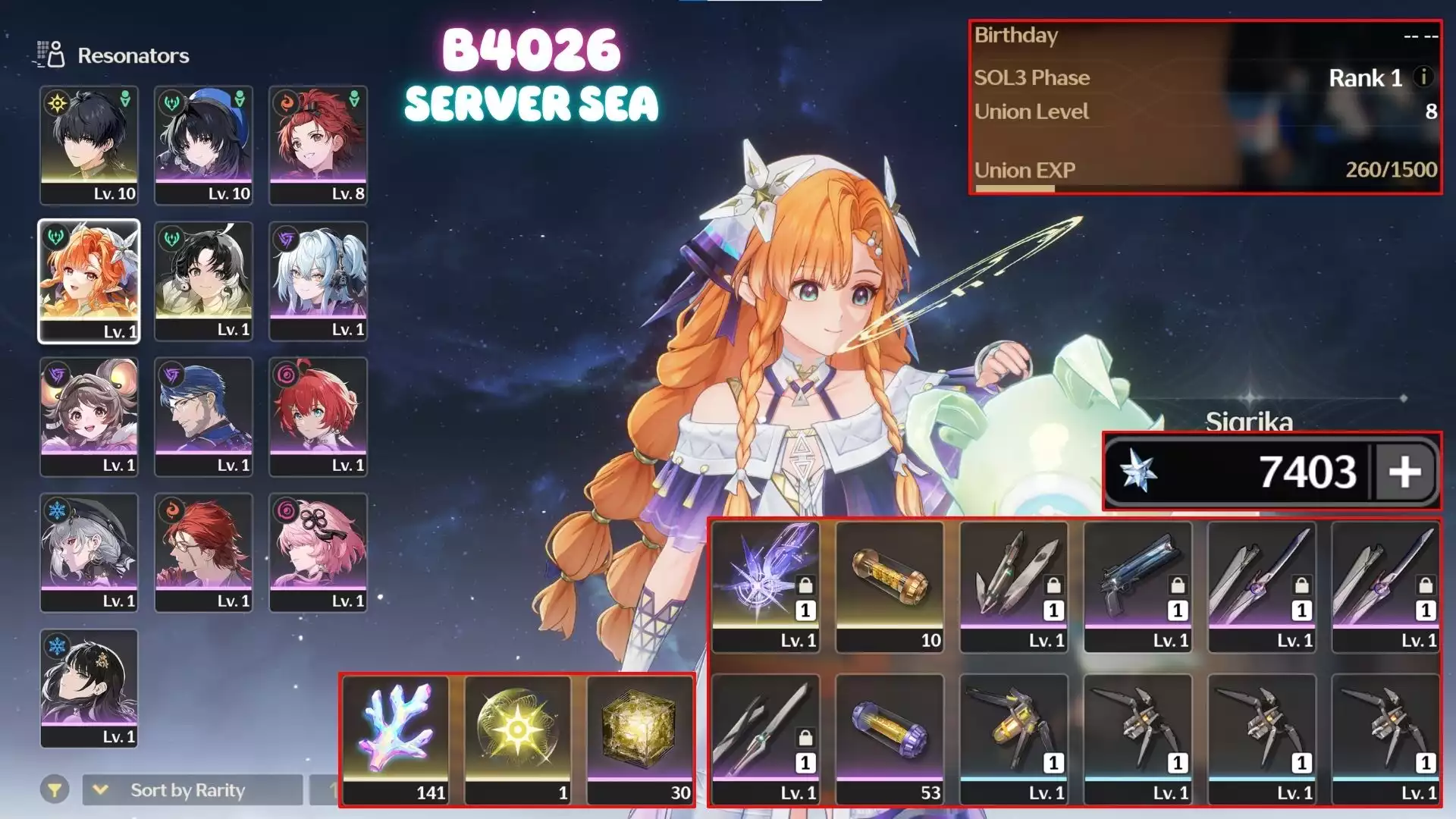 Acc Khởi Đầu Sigrika Trấn ( Dư 7k Đá, 141 Sừng )