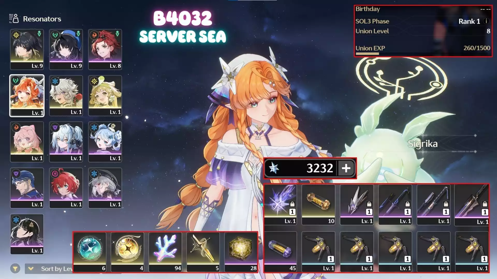 Acc Khởi Đầu Sigrika Trấn ( Dư 3k Đá, 94 sừng )