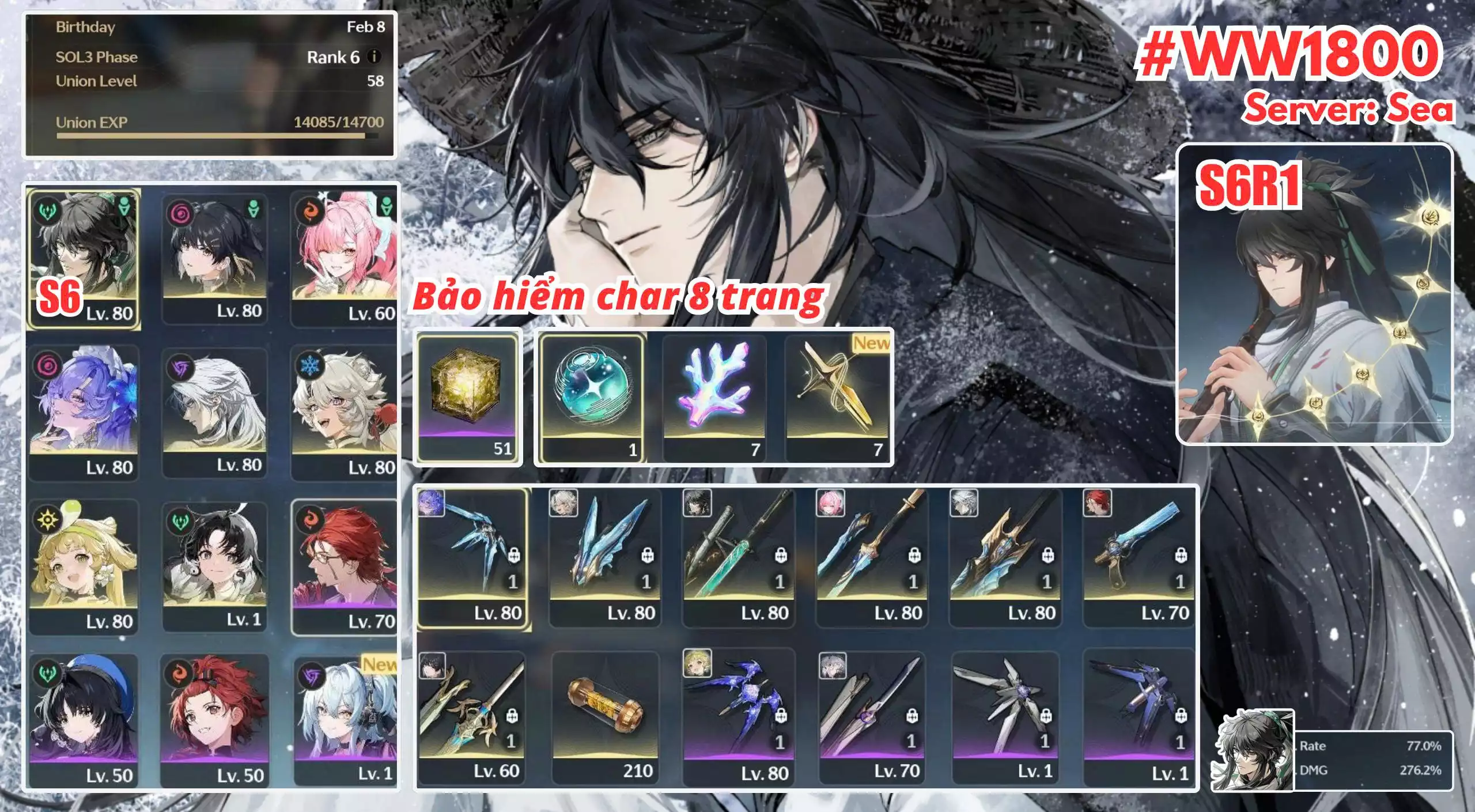 [ ACC VIP ] WW1800 Mù R6S1 + Aemeath + Cantarella + bảo hiểm
