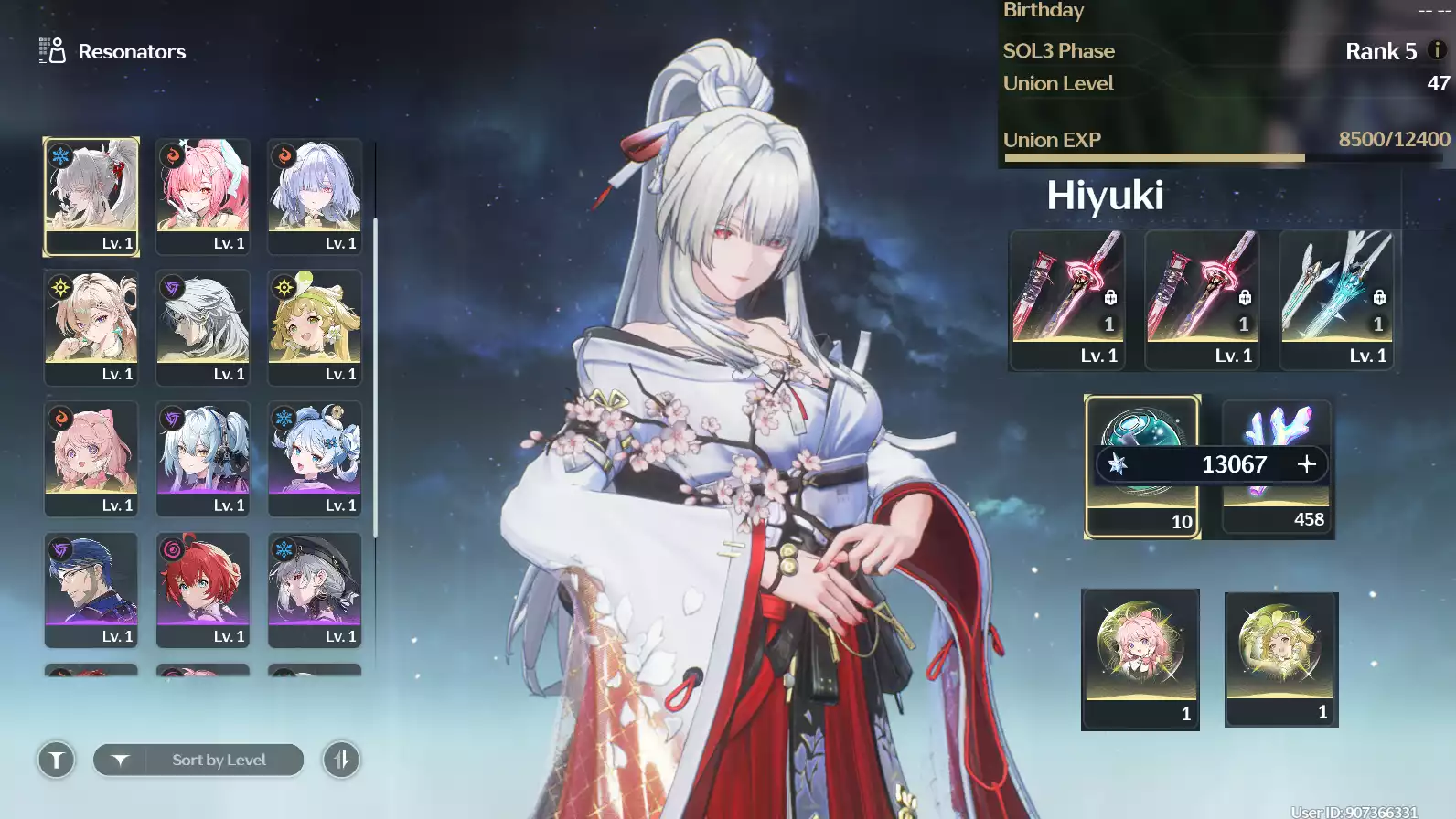 (SEA) UL48 Hiyuki Trấn R2+ Aemeath Trấn + Lynae + Mornye + 458 San hô + 80 vé limti + Verina + Encore