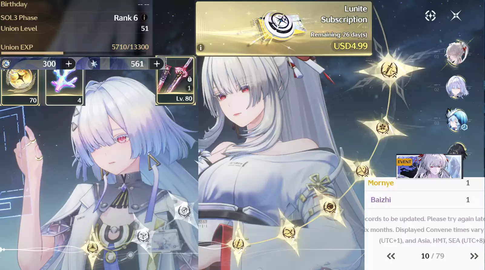 (SEA) Hiyuki RC6 Trấn + Mornye RC1 + 73 vé limit + 10 trang banner nhân vật + 300 lunit + thẻ tháng 26 ngày