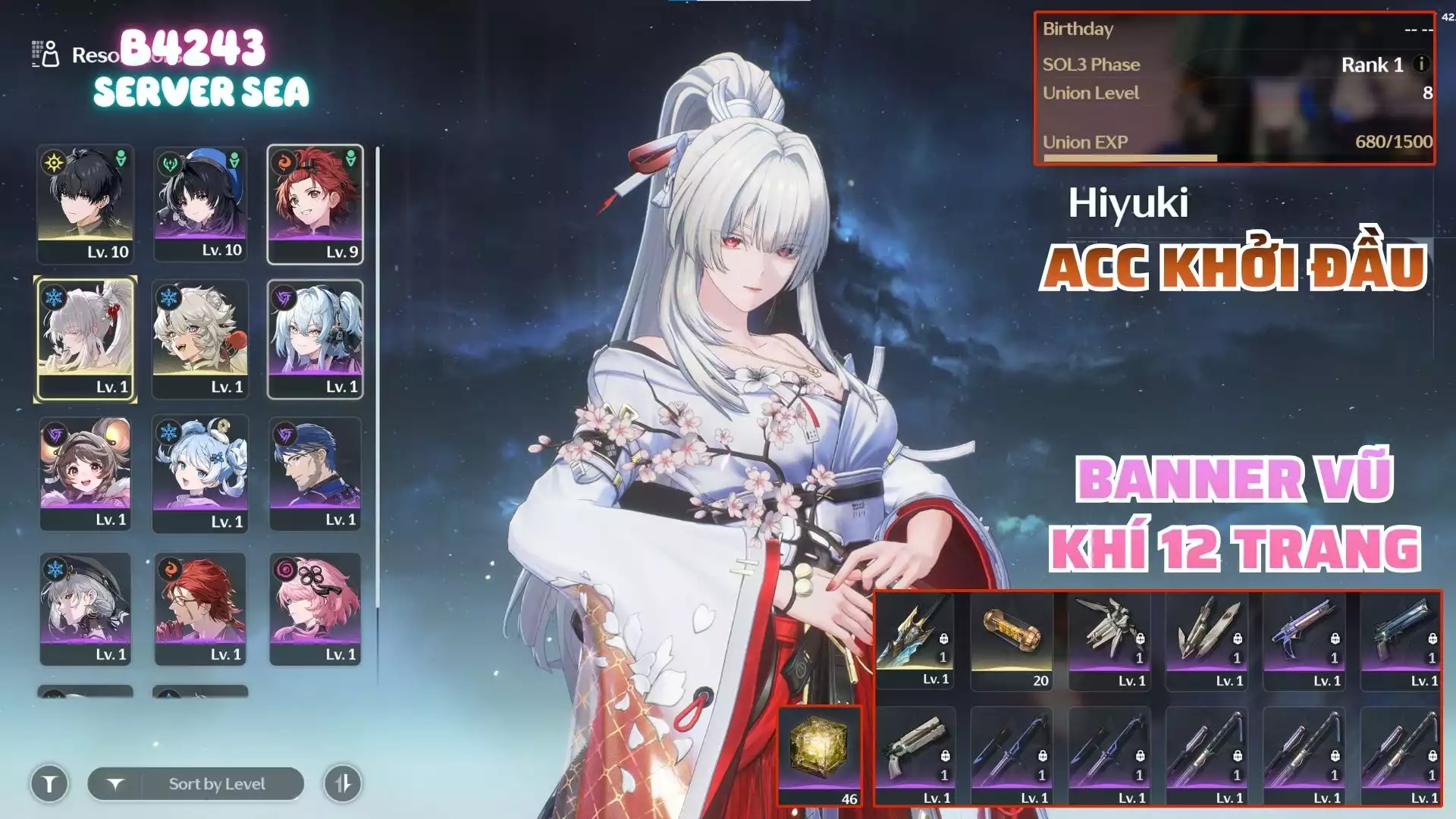 Acc Khởi Đầu Có Hiyuki  ( Banner Vũ Khí Sắp Nổ )