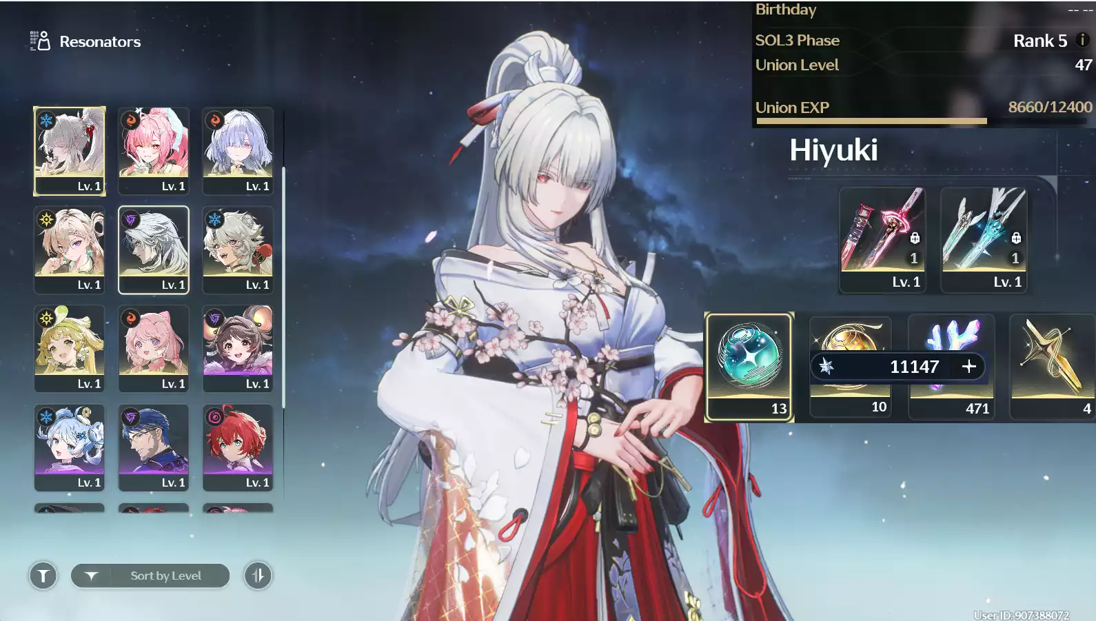(SEA) UL48 Hiyuki Trấn + Aemeath Trấn + Lynae + Mornye + 471 San hô + 84 vé limti + Verina + Encore